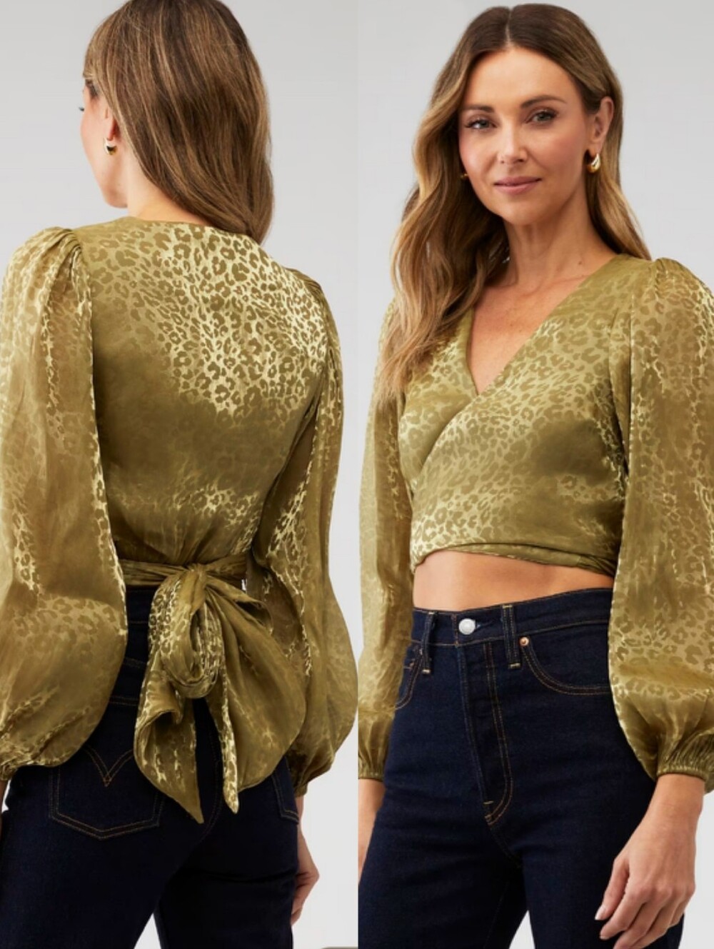 Show Me Your Mumu Joplin Gold Cheetah Organza Wrap Cropped Blouse